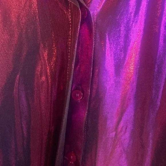 Anthropologie “SHINE” metallic magenta button-up top. - Picture 6 of 12